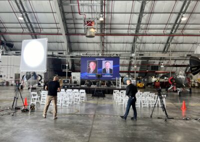 Media team setting up cameras and lights